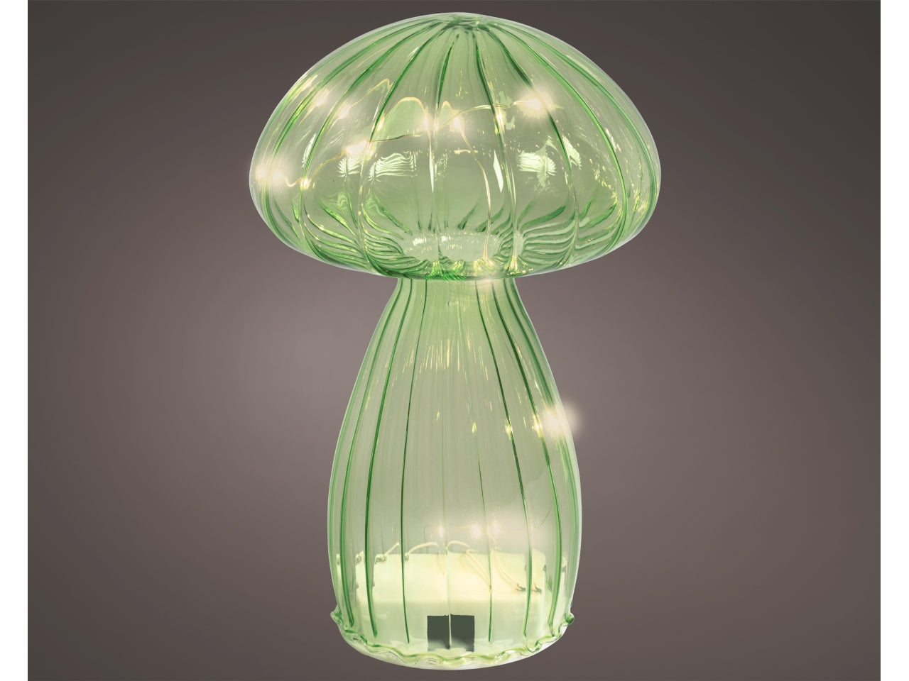 Fungo di vetro decorativo d.11x16,5cm con microled a batteria verde