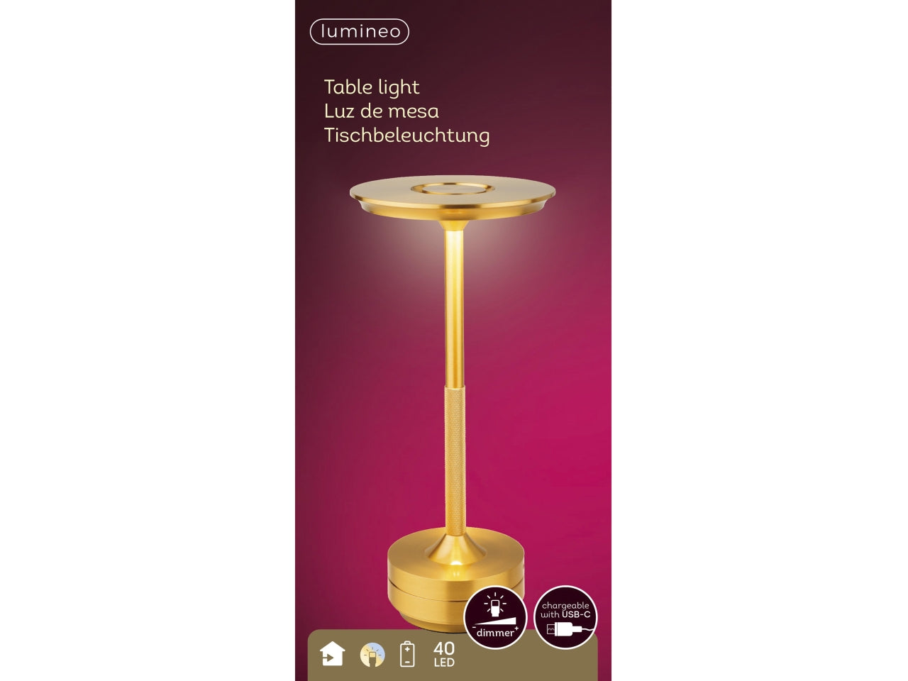 Lampada da tavolo a led in alluminio d.20x28cm a batteria oro