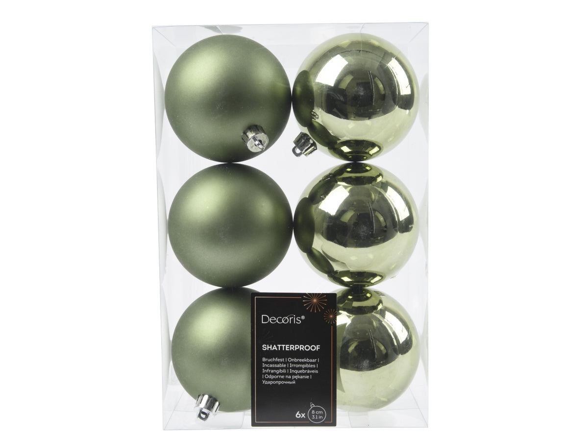 Palla di Natale 8cm in confezione da 6 pezzi verde rosmarino lucida e opaco