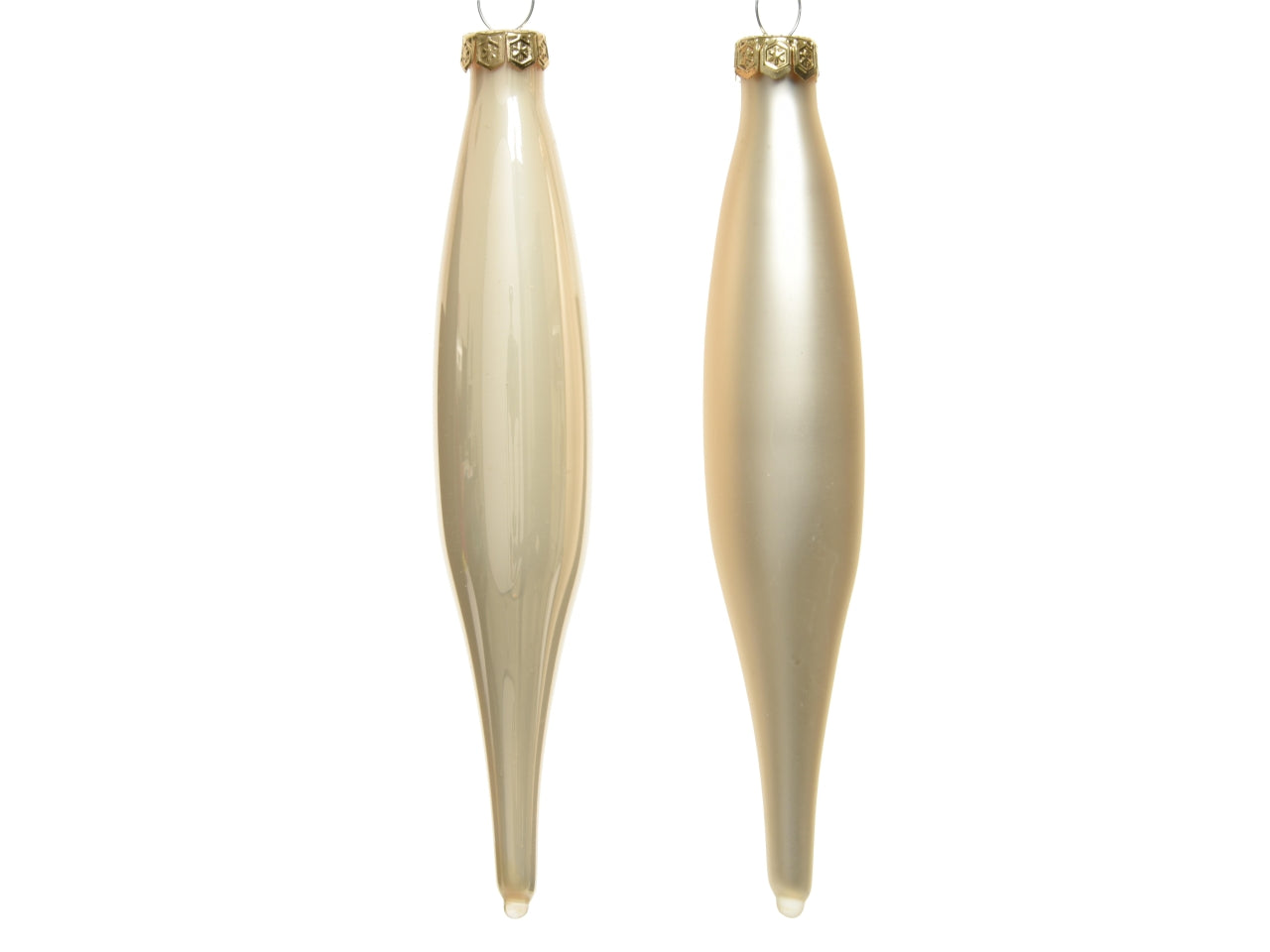 Pendente di vetro beige opaco e lucido a forma di ghiacciolo d.3xh.15 cm, set da 6 pezzi - Decoris