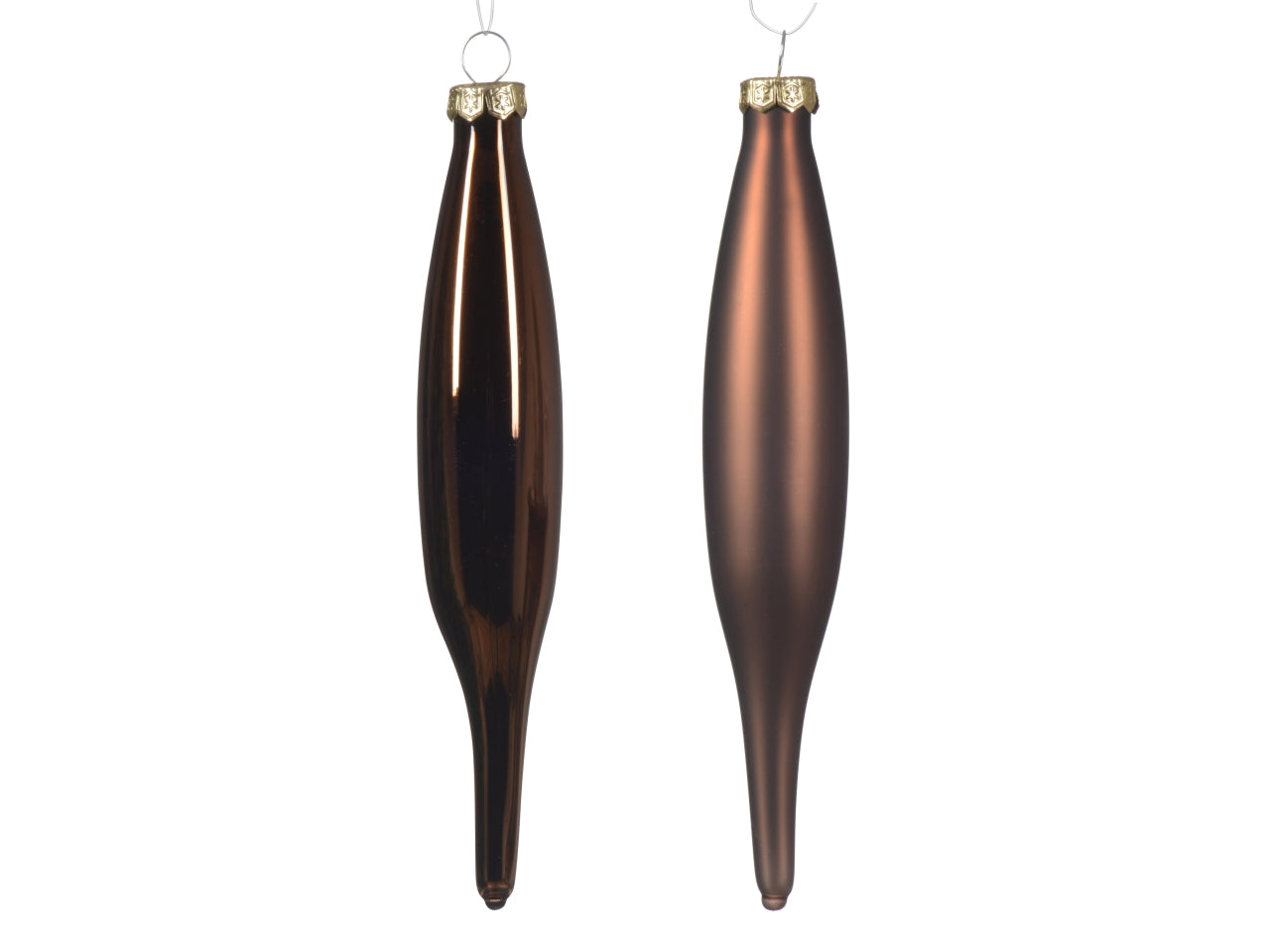 Pendente di vetro marrone opaco e lucido a forma di ghiacciolo d.3xh.15 cm, set da 6 pezzi - Decoris