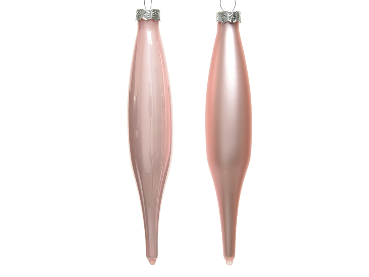 Pendente di vetro rosa opaco e lucido a forma di ghiacciolo d.3xh.15 cm, set da 6 pezzi - Decoris