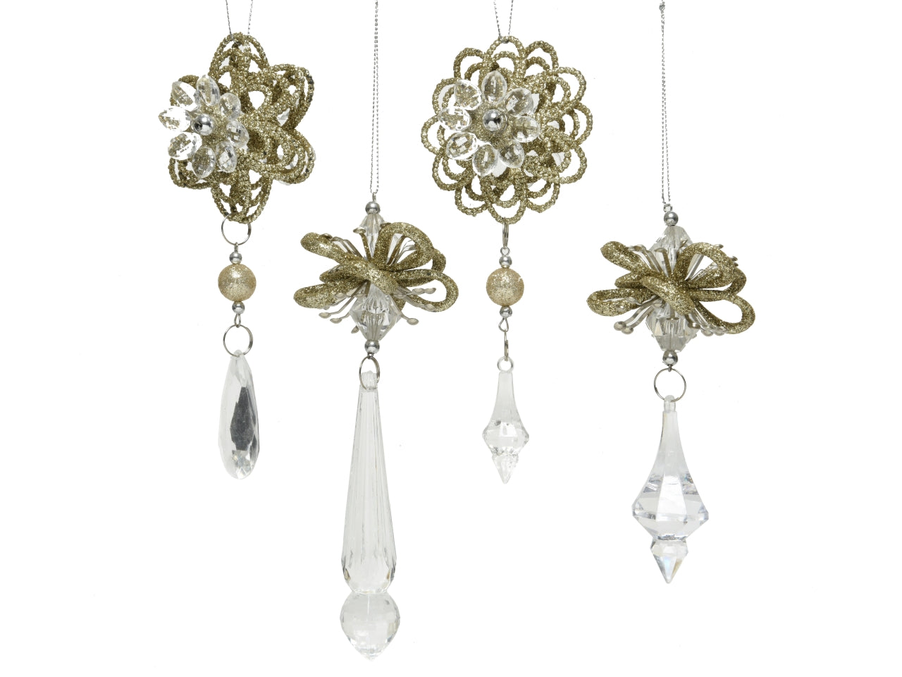 Pendente fiore glitterato 4x7,5x14,5cm con diamanti oro in 4 assortimenti