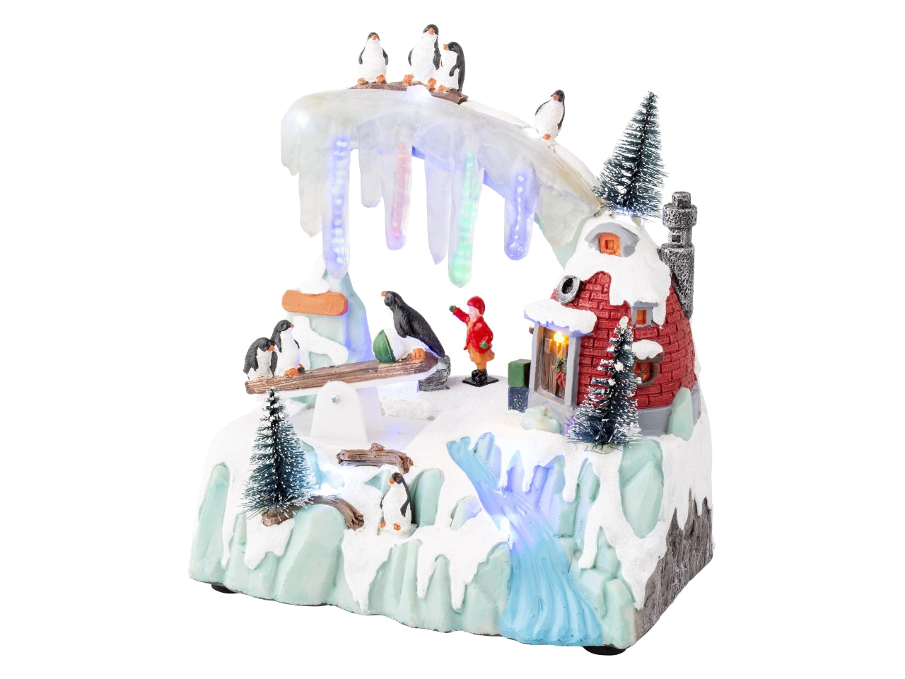 Scenario natalizio in poliresina con microled e funzione nevicata 19x13,5x20,5cm a batteria