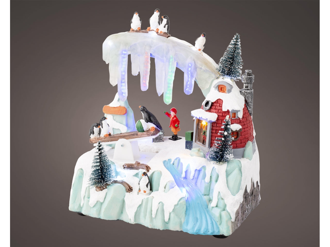 Scenario natalizio in poliresina con microled e funzione nevicata 19x13,5x20,5cm a batteria