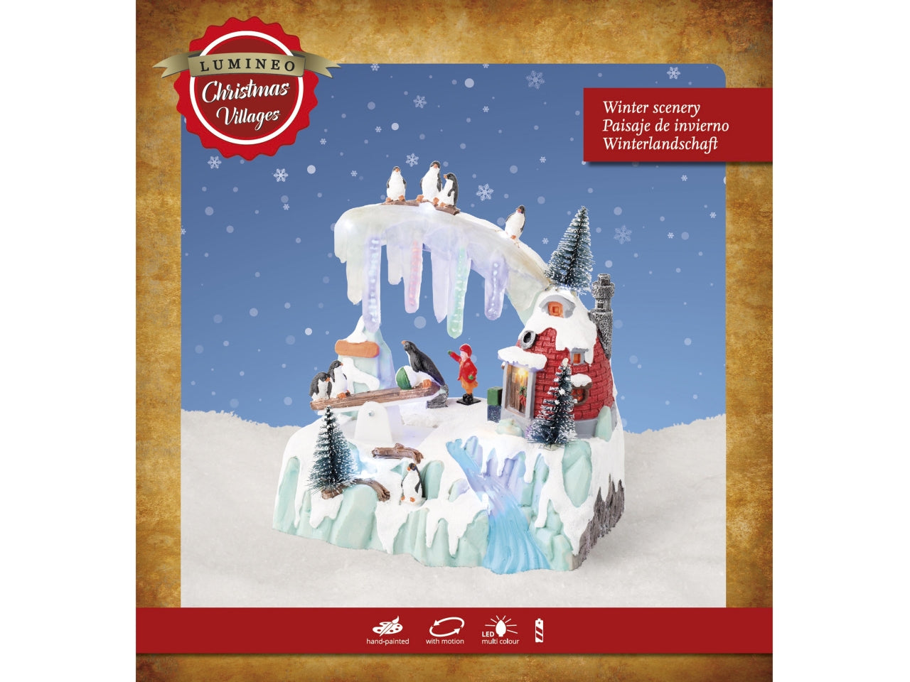 Scenario natalizio in poliresina con microled e funzione nevicata 19x13,5x20,5cm a batteria