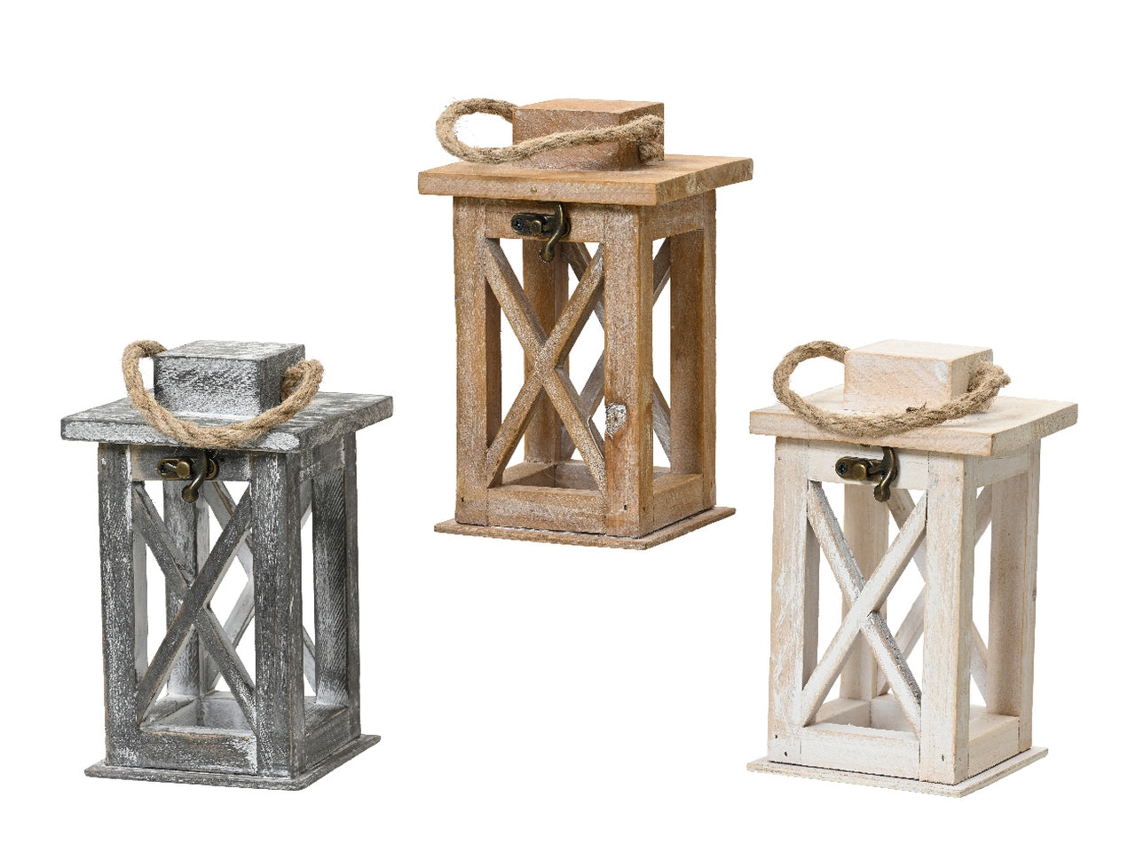 Lanterna in legno di abete rosso e vetro misure 11x11cm x altezza 18,5cm in 3 colori assortiti