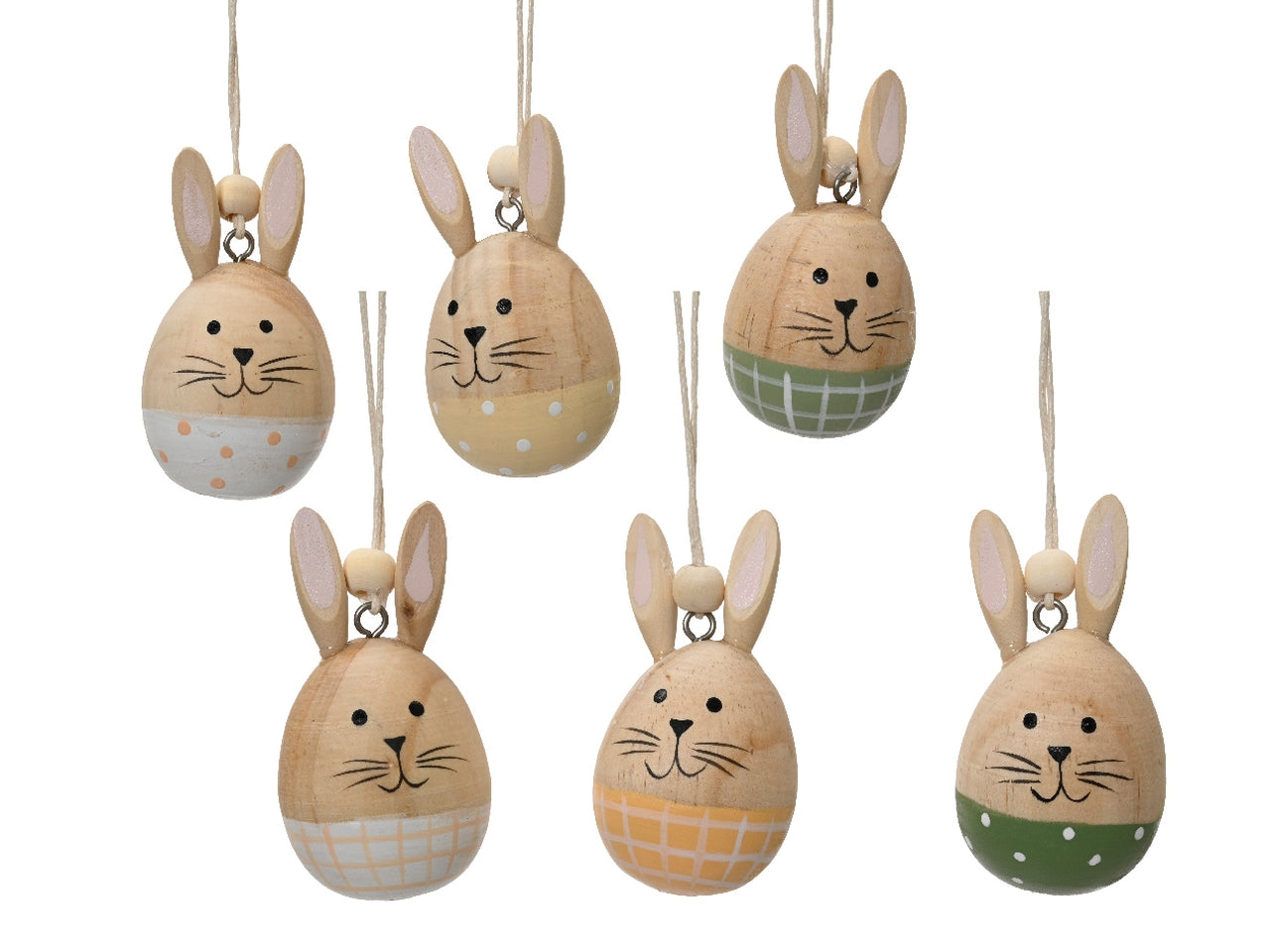 Appendino uovo coniglietto in legno diametro 4cm altezza 7cm in 6 assortimenti