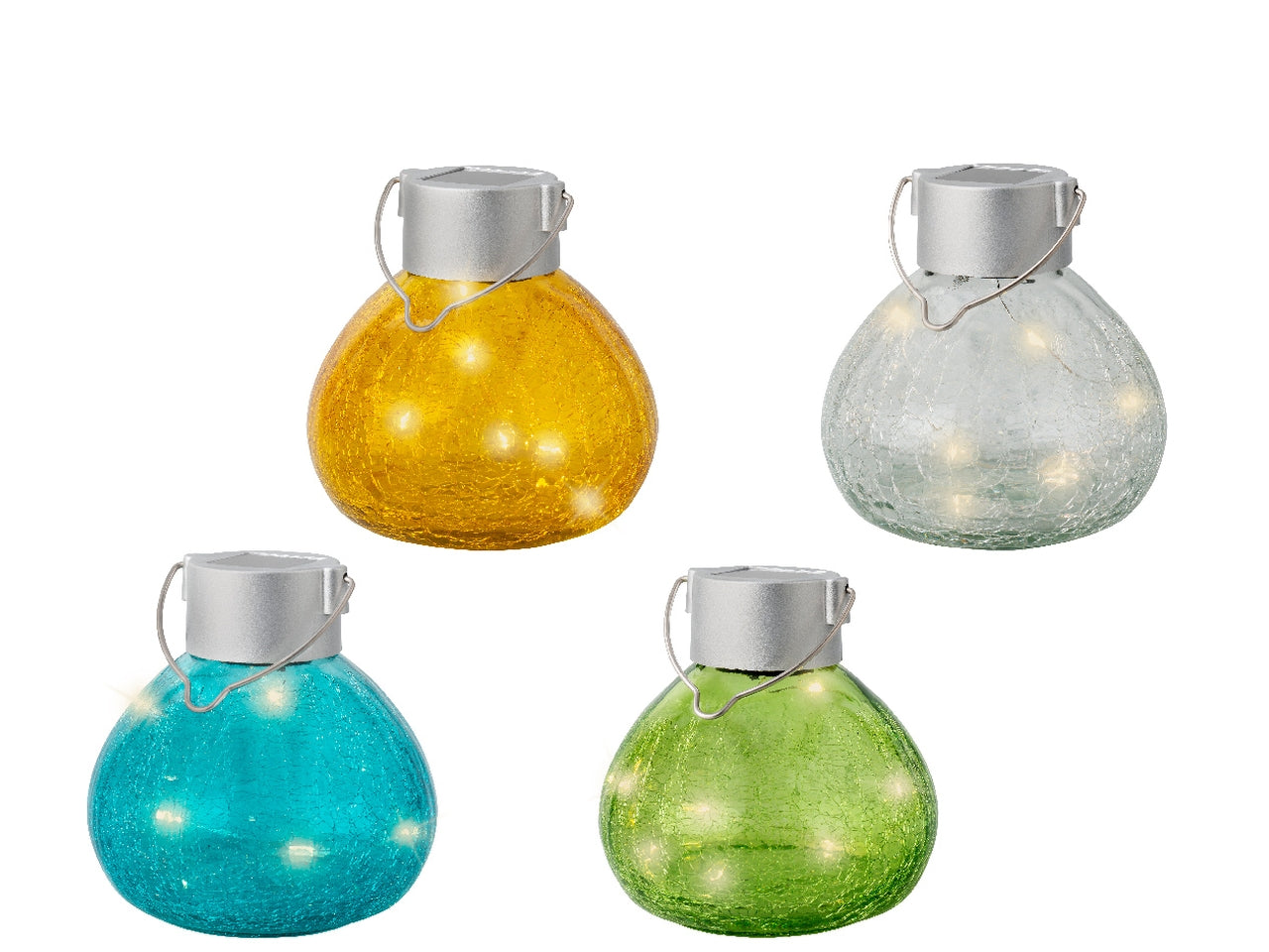 Lampada solare a luce fissa bianco caldo in 4 colori assortiti diametro 11,2cm x altezza 11,2cm