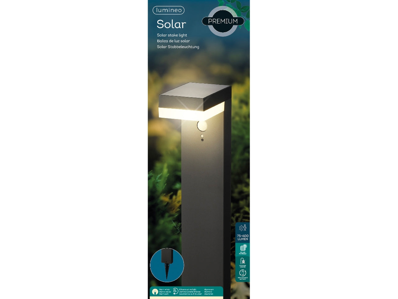 Faretto solare grigio antracite da giardino in alluminio e plastica 16,5cm x 9,5 cm x altezza 50cm luce fissa bianco caldo $