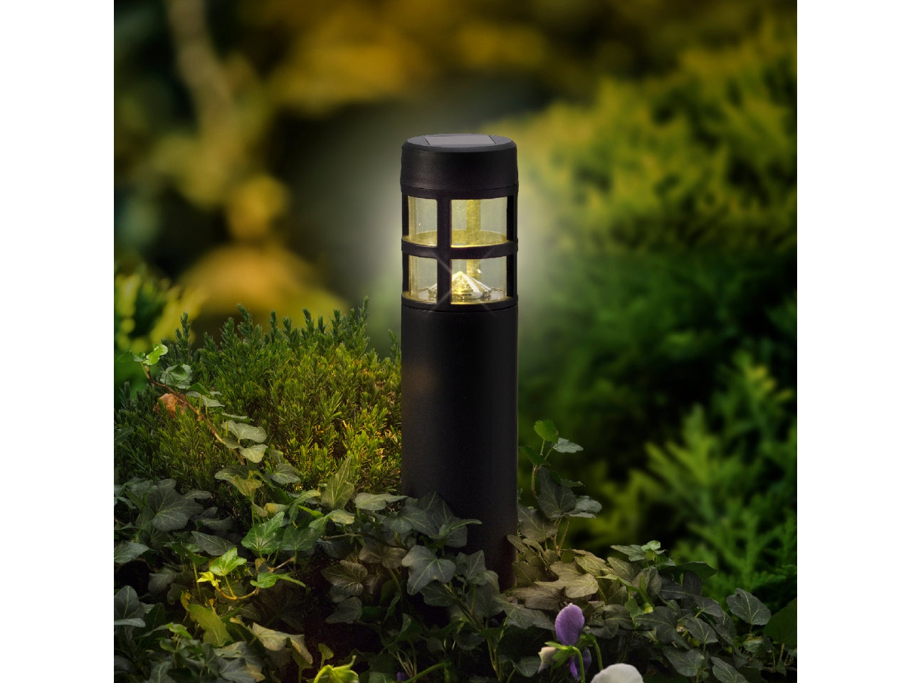 Faretto solare nero da giardino in plastica e vetro diametro 7,2cm x altezza 28cm luce fissa bianco caldo