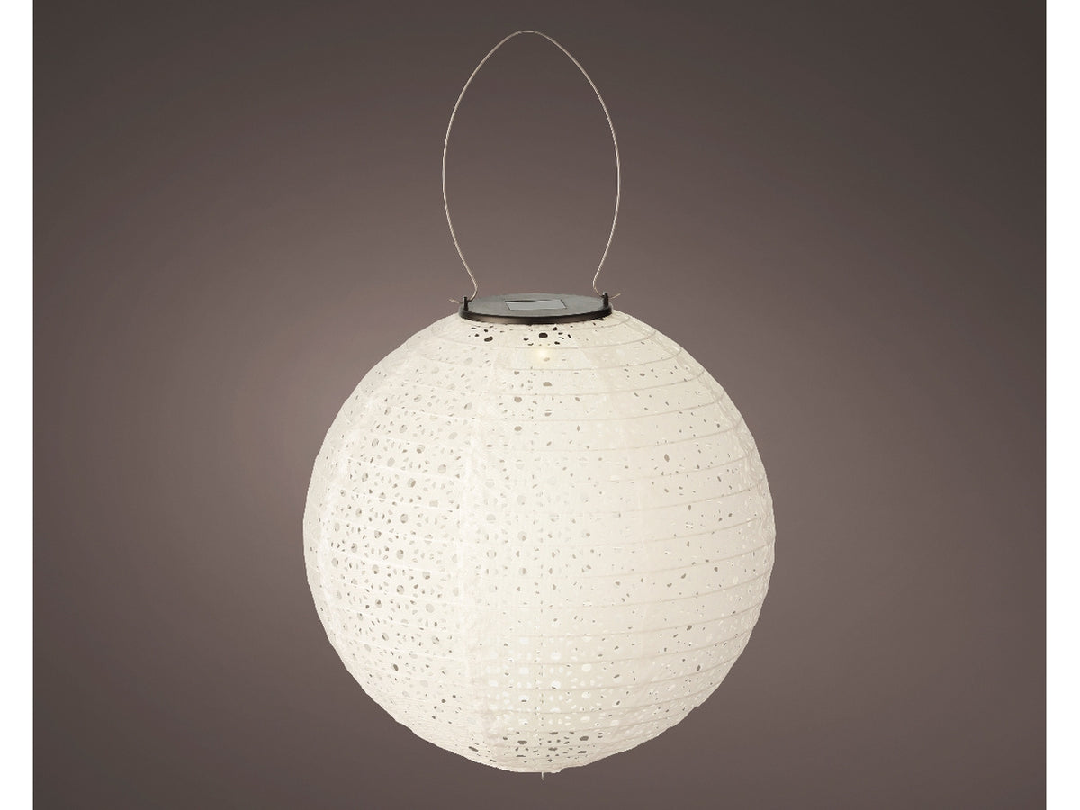 Lanterna solare in nylon bianca con luce fissa bianco caldo diametro 25cm x altezza 23cm $