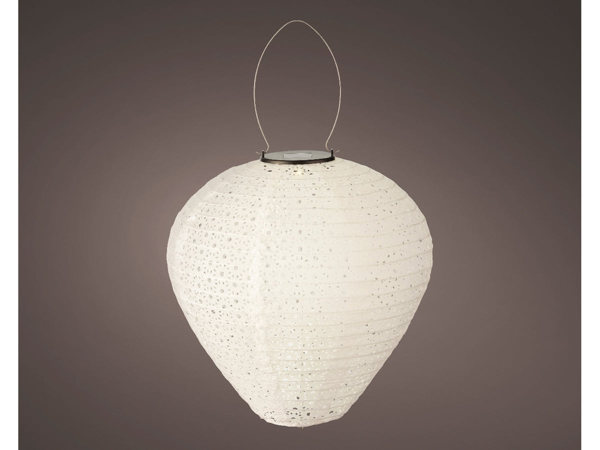 Lanterna solare in nylon bianca con luce fissa bianco caldo diametro 30cm x altezza 28cm $
