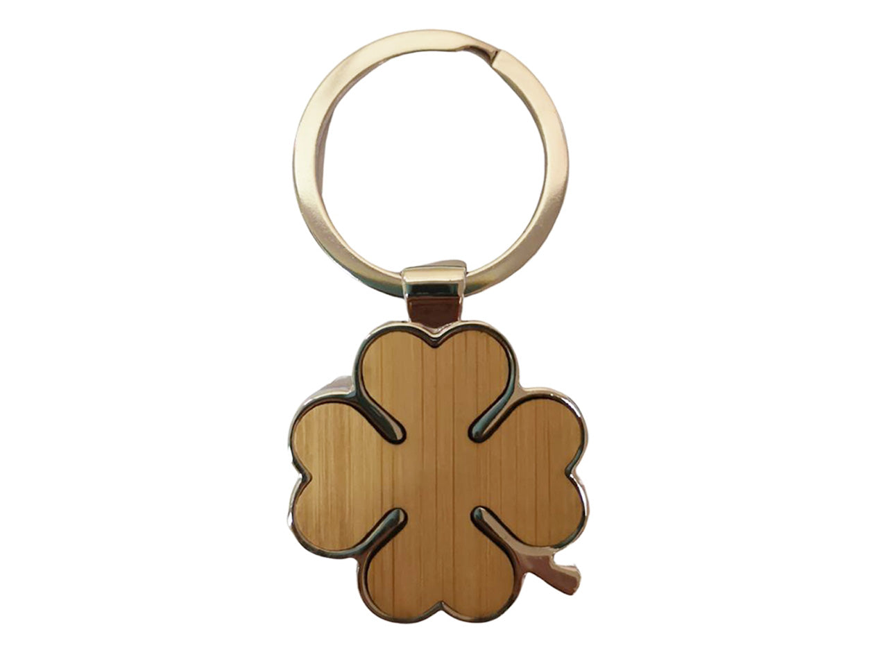 Portachiavi con quadrifoglio in legno e acciaio