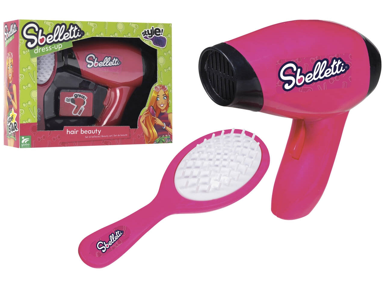 Sbelletti set gioco parrucchiera con phon batteria e spazzola