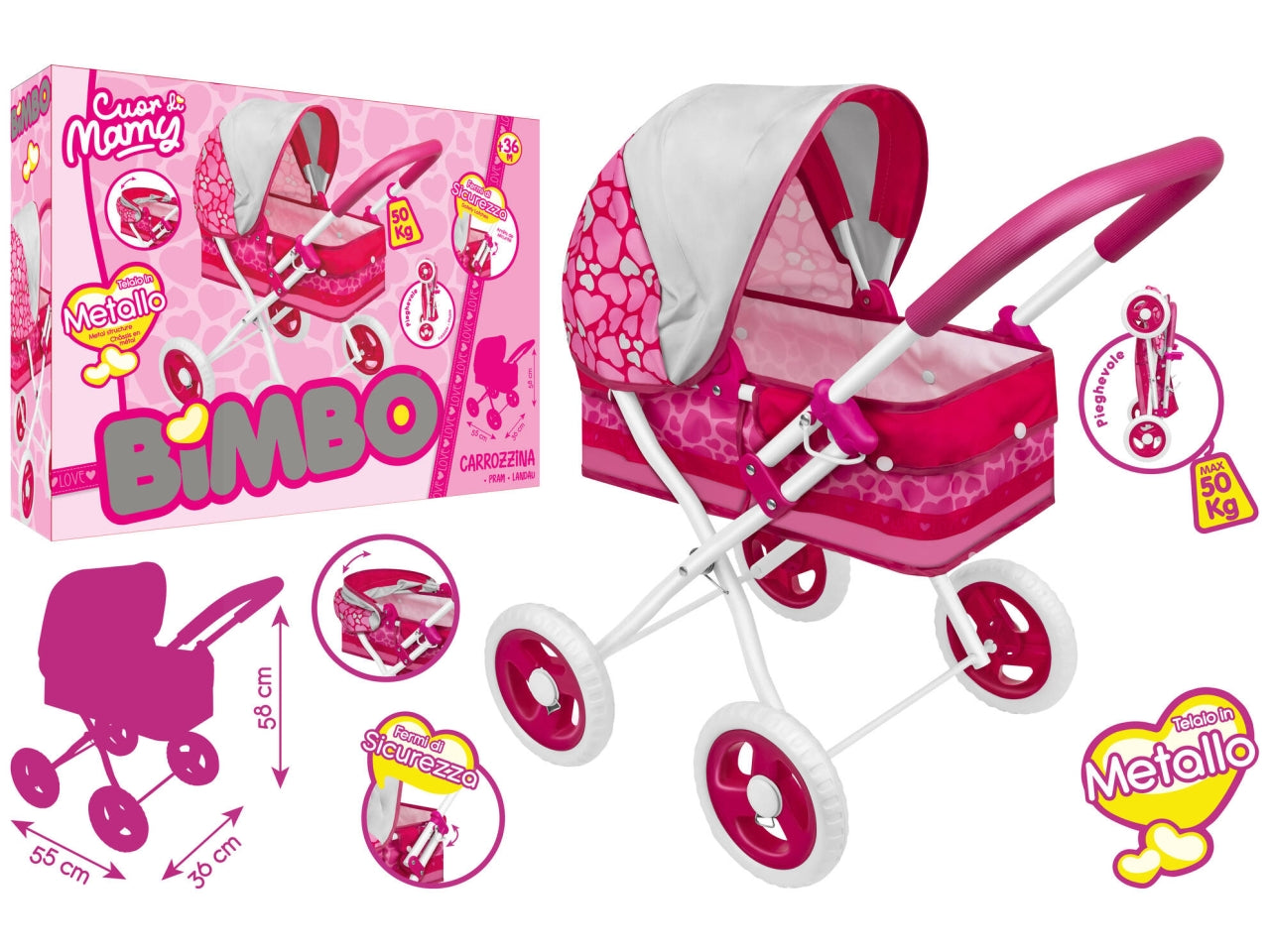Bimbo carrozzina in metallo con parasole 36x58x55cm
