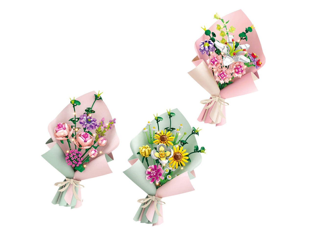 Cubix bouquet fiori regalo con luce e biglietto -  disponibile in 3 assortimenti