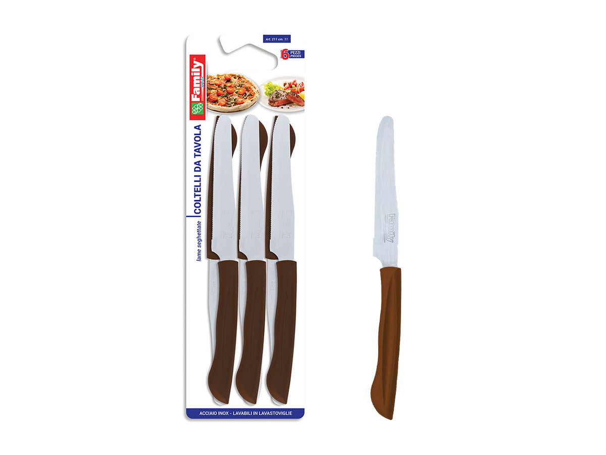 Coltello tavola 6 pezzi marrone 211m.11