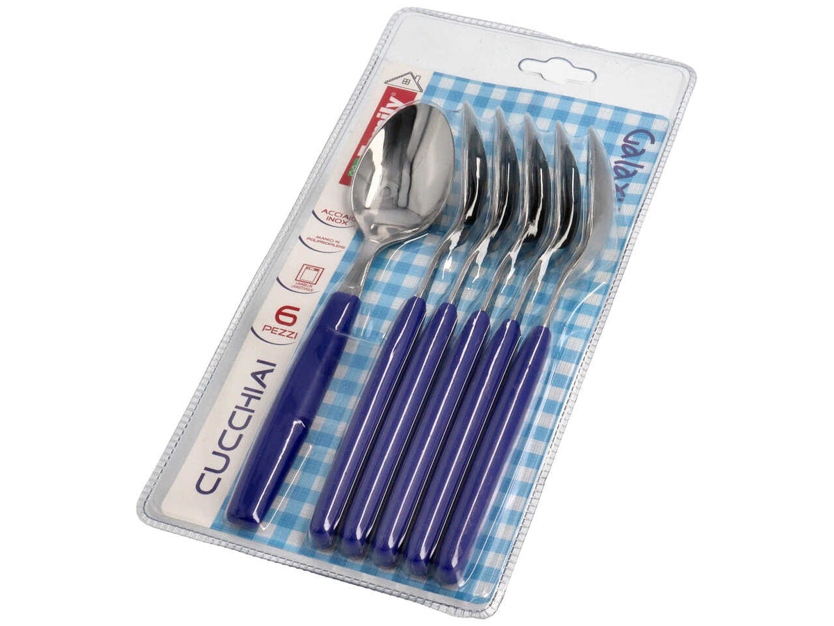 Set di 6 Cucchiai Coltelleria Paolucci, linea Galaxy, con manico colorato - 3 Colori Assortiti