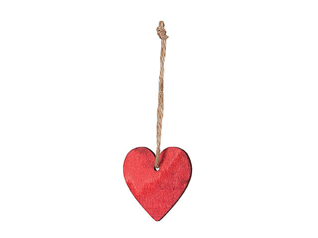 Ciondolo a forma di cuore in legno 24 pezzi cm4 colore rosso
