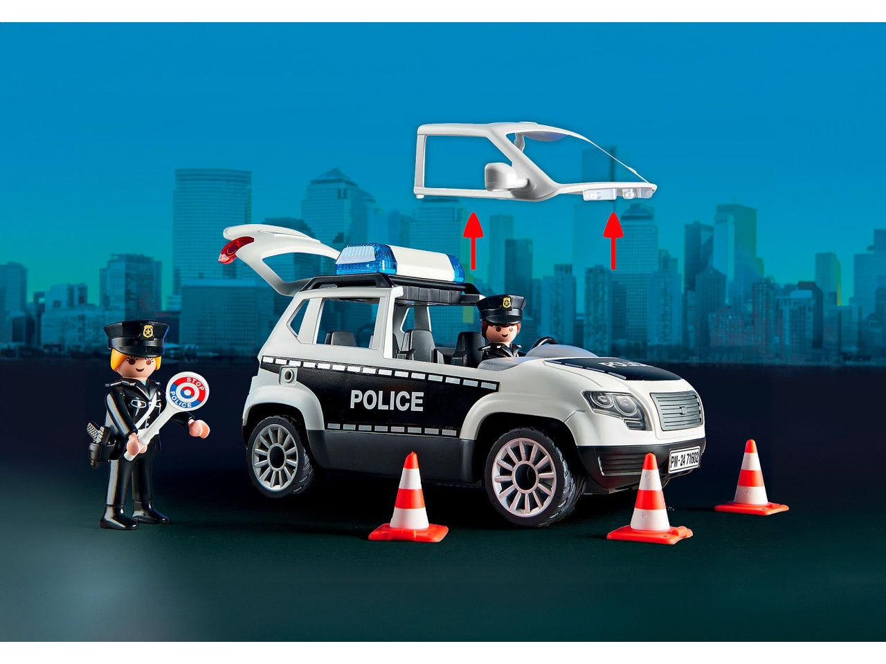Playmobil Centrale della Polizia, edizione esclusiva per il 50Â° anniversario, con funzioni interattive, celle di fuga e piattaforma per elicotteri, giocattolo per bambini dai 4 anni in su | Playmobil