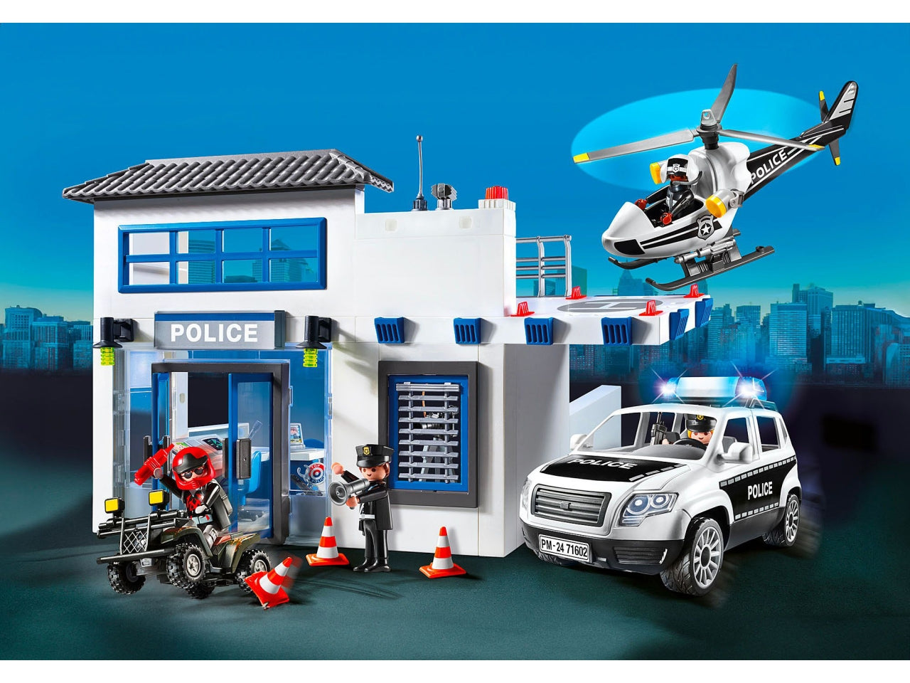Playmobil Centrale della Polizia, edizione esclusiva per il 50Â° anniversario, con funzioni interattive, celle di fuga e piattaforma per elicotteri, giocattolo per bambini dai 4 anni in su | Playmobil