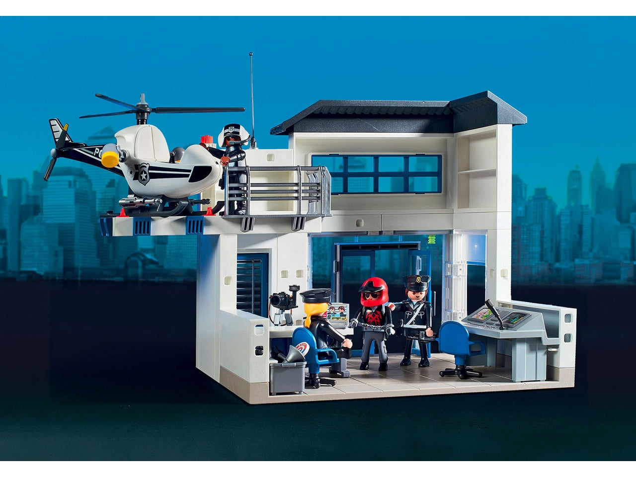 Playmobil Centrale della Polizia, edizione esclusiva per il 50Â° anniversario, con funzioni interattive, celle di fuga e piattaforma per elicotteri, giocattolo per bambini dai 4 anni in su | Playmobil