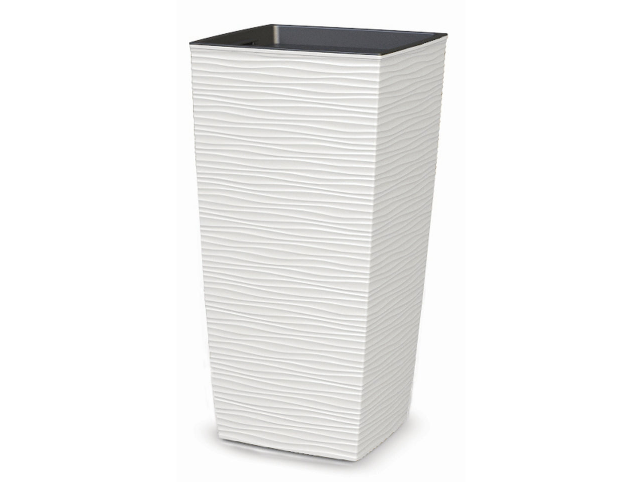 Vaso quadrato alto bianco in plastica Aurora con vaso interno estraibile, 25x25x46,5 cm - Blumax