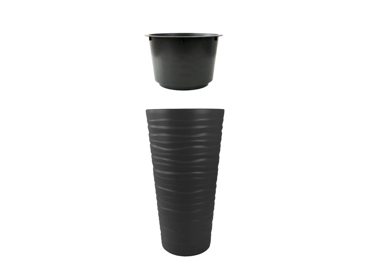 Vaso fioriera, posacenere tondo alto colore antracite in plastica, Bora, 30x52 cm - Blumax