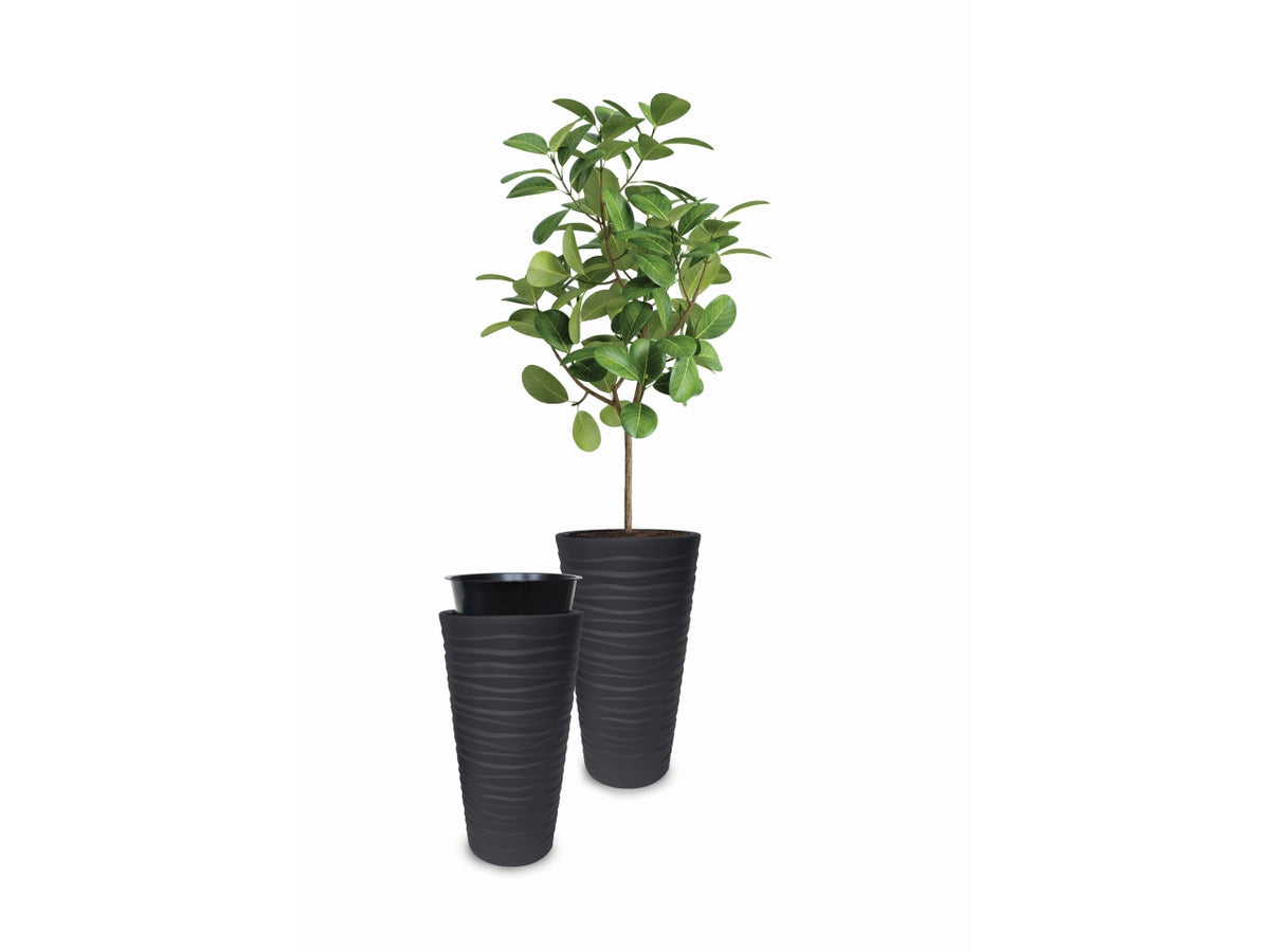 Vaso fioriera, posacenere tondo alto colore antracite in plastica, Bora, 30x52 cm - Blumax