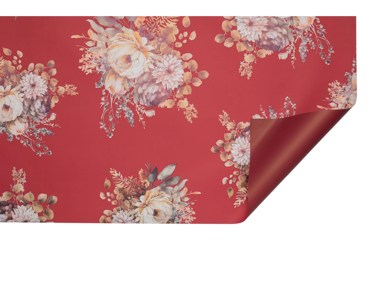 Rotolo carta da regalo floreale bordeaux in polipropilene 40my, 1x25m - Piennepi