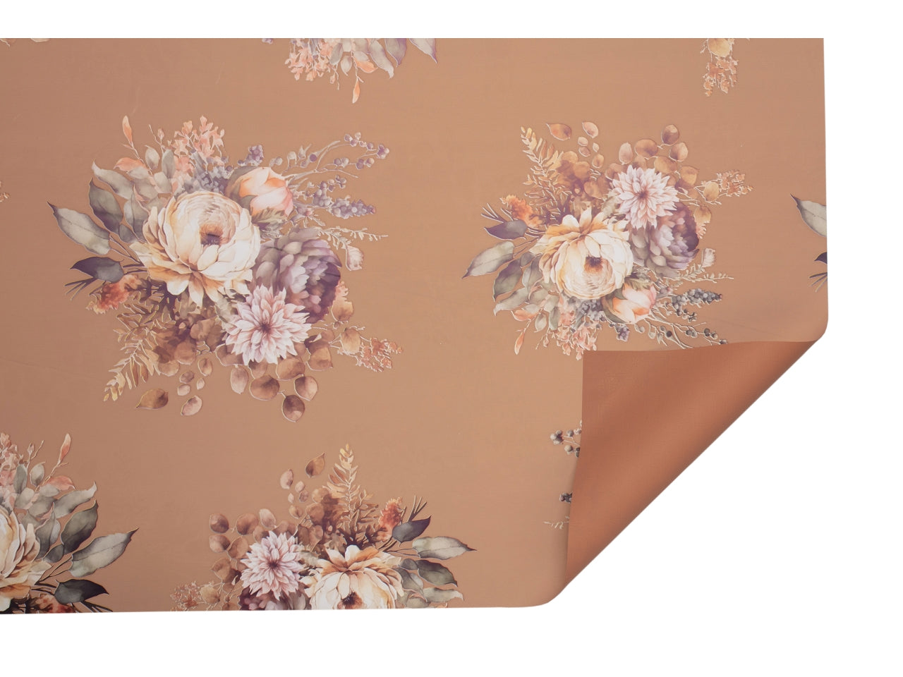Rotolo carta da regalo floreale marrone chiaro in polipropilene 40my, 1x25m - Piennepi