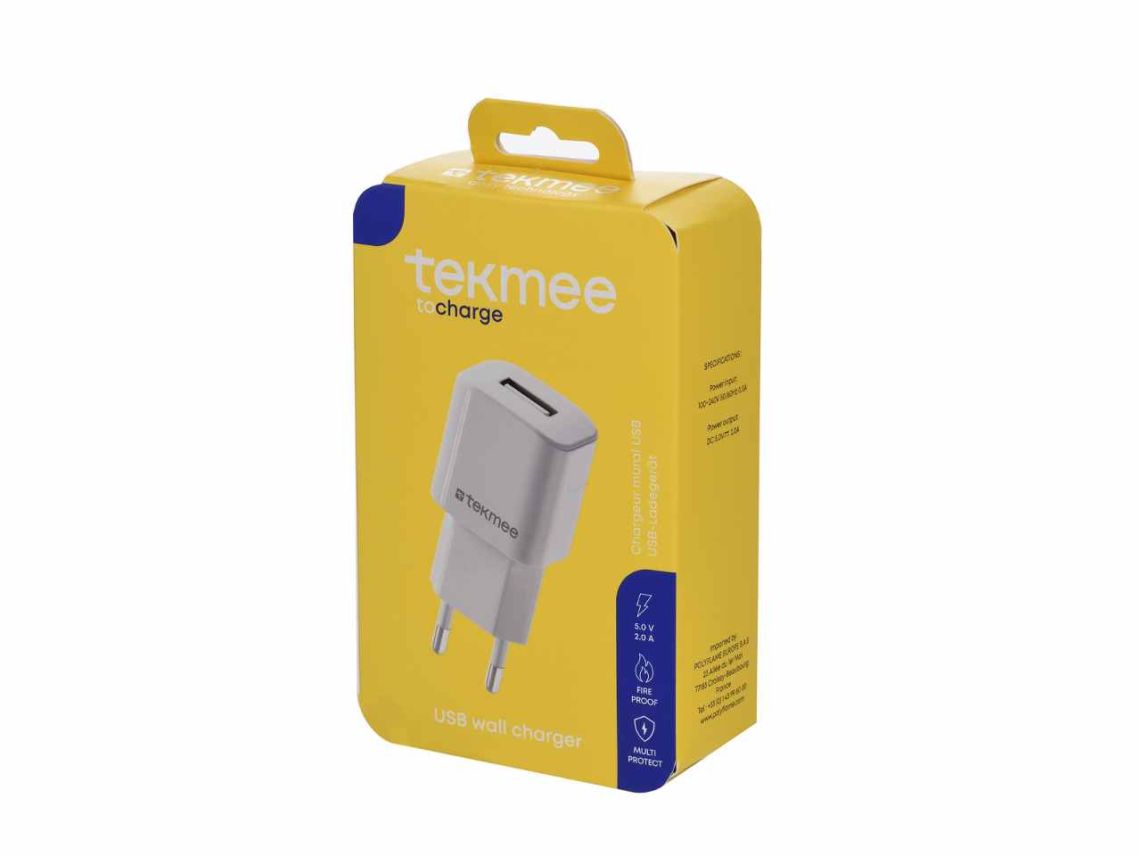 Tekmee caricatore da muro 12w con uscita Usb