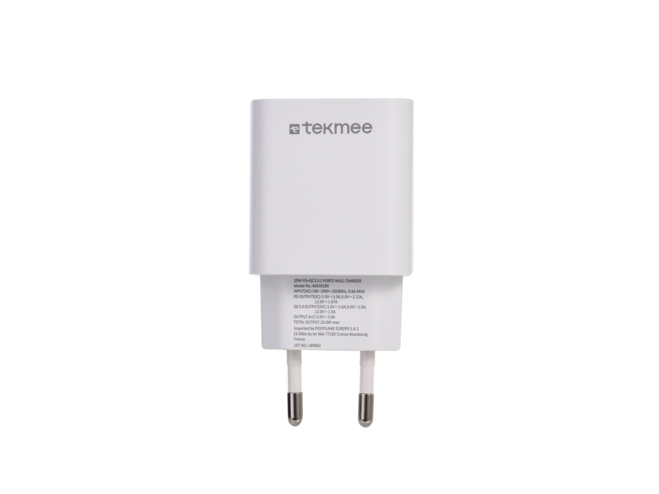Tekmee caricatore rapido 20w con 2 porte type-c + usb
