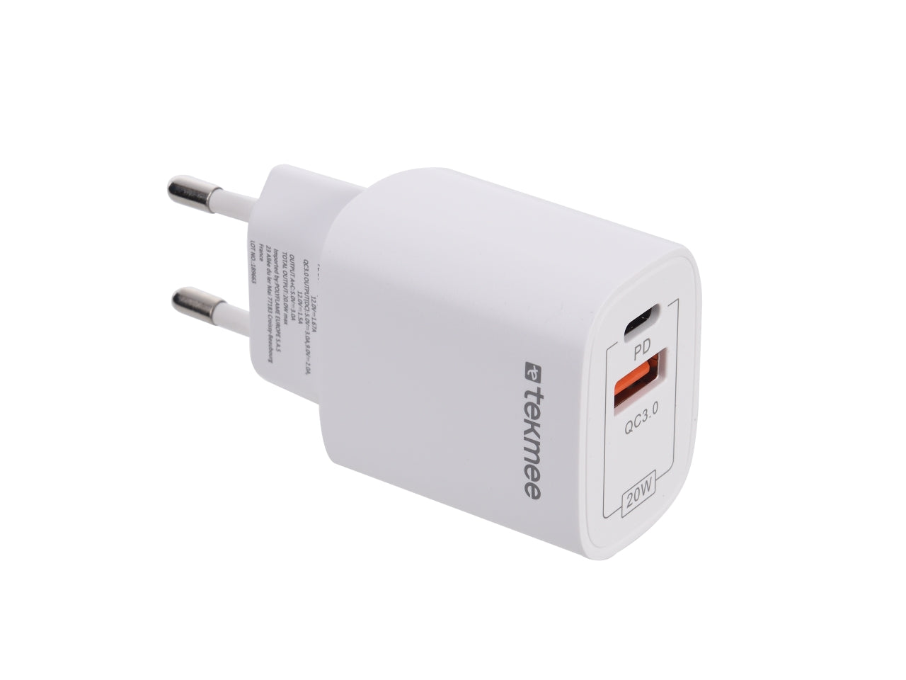 Tekmee caricatore rapido 20w con 2 porte type-c + usb