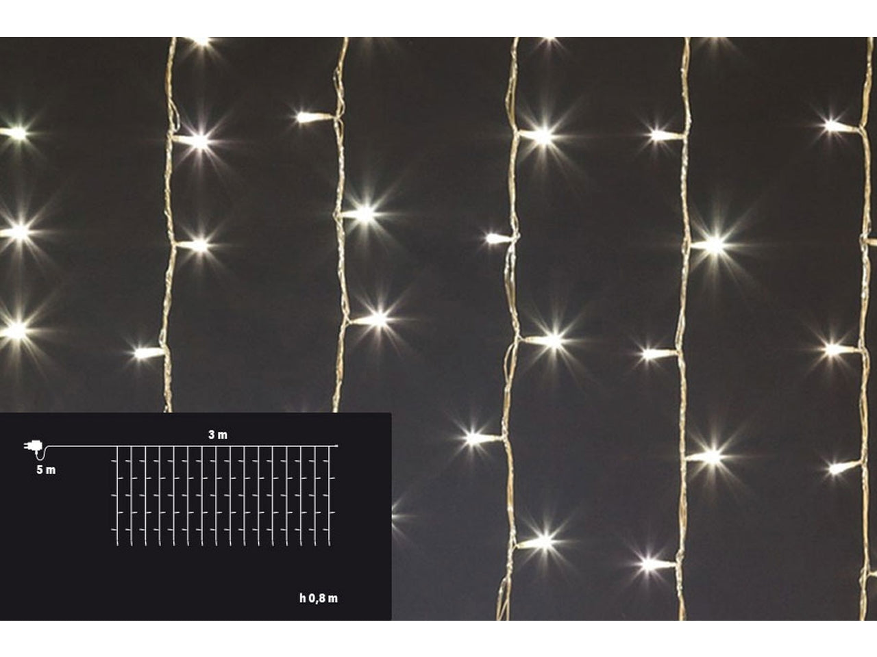 Tenda di luci natalizia a cascata con 96 led connect-flash 24v misura 3mtx80cm colore calda