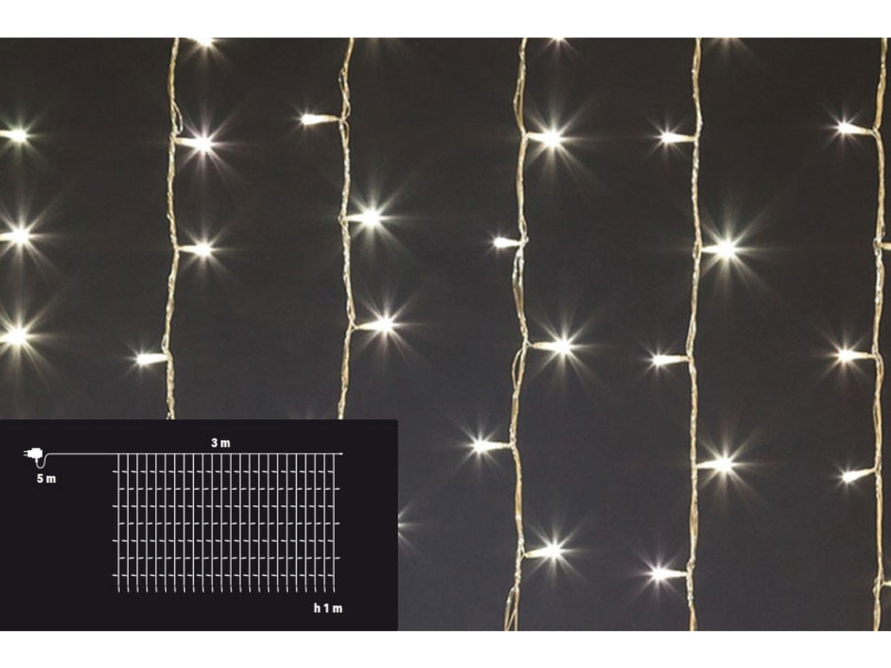 Tenda di luci natalizia a cascata con 192 led connect per uso esterno misura 3x1mt colore caldo