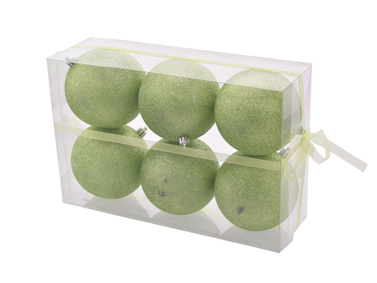 Palle di natale misura 10cm con glitter colore verde - la confezione comprende 6 palle di natale