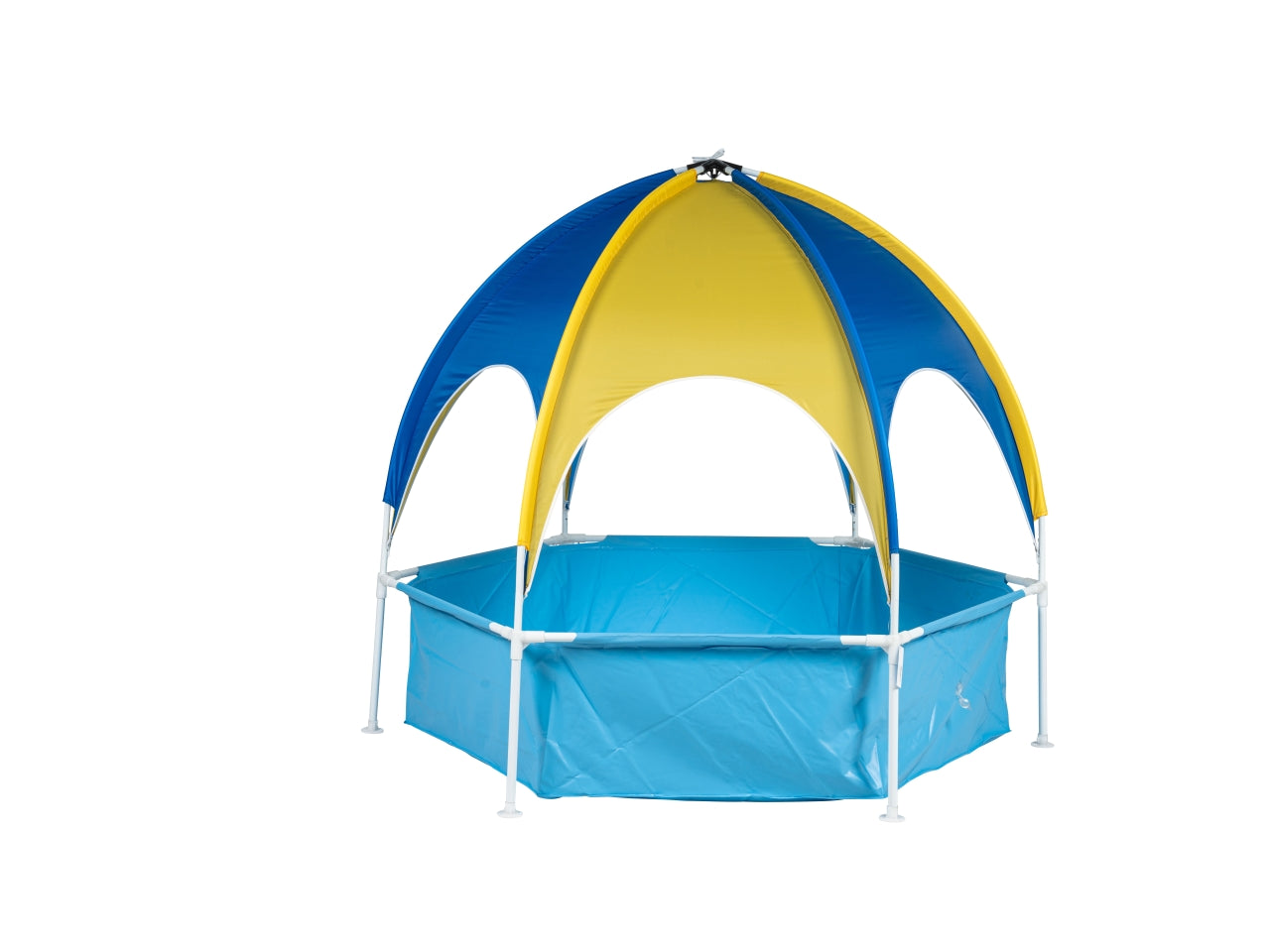 Piscina esagonale 90x90 cm con gazebo in pvc e poliestere giallo e azzurro - Nataluna
