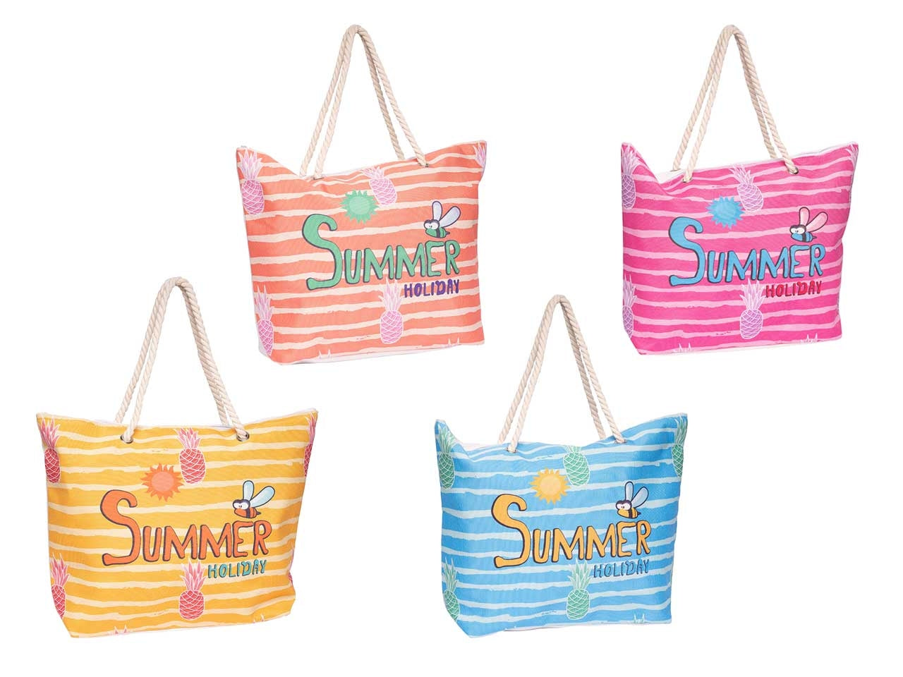 Borsa mare in poliestere in 4 colori assortiti con manici in corda naturale 38x38x14 cm - Rox $