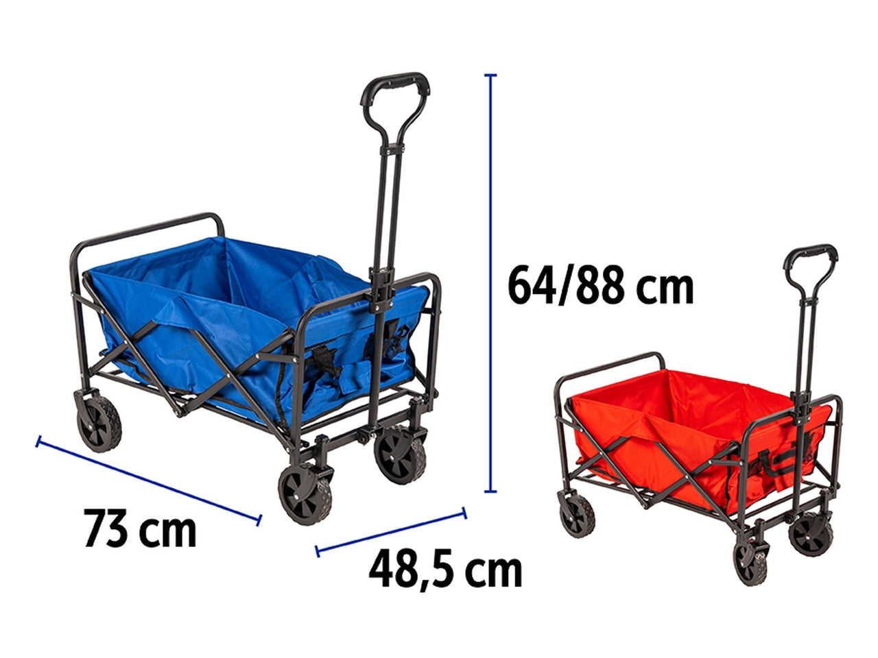 Carrello pieghevole in acciaio, poliestere e ruote in gomma, rosso e blu 73x48,5x66 cm - Nataluna