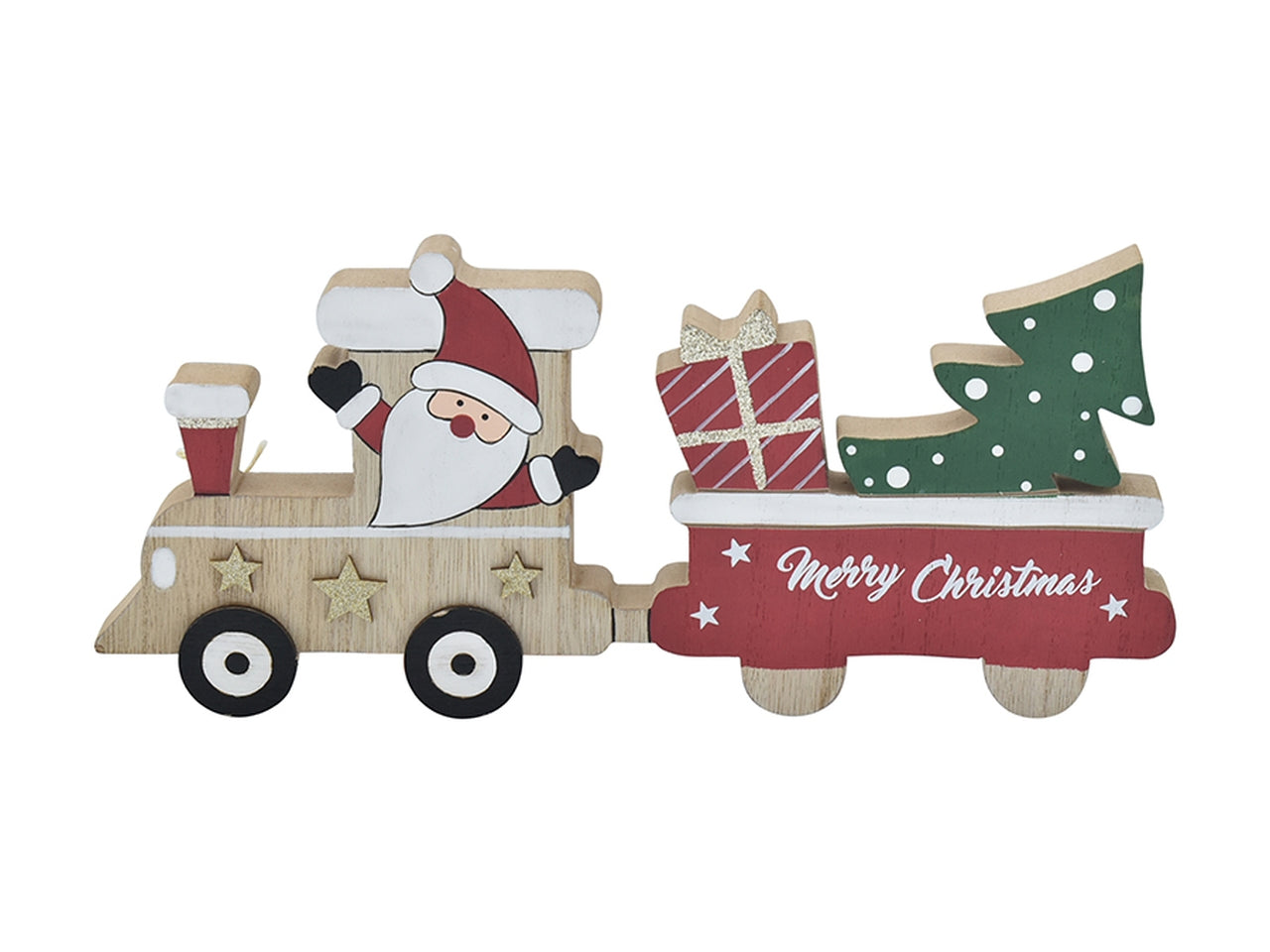 Trenino natalizio con babbo e albero in legno 30x13x0cm