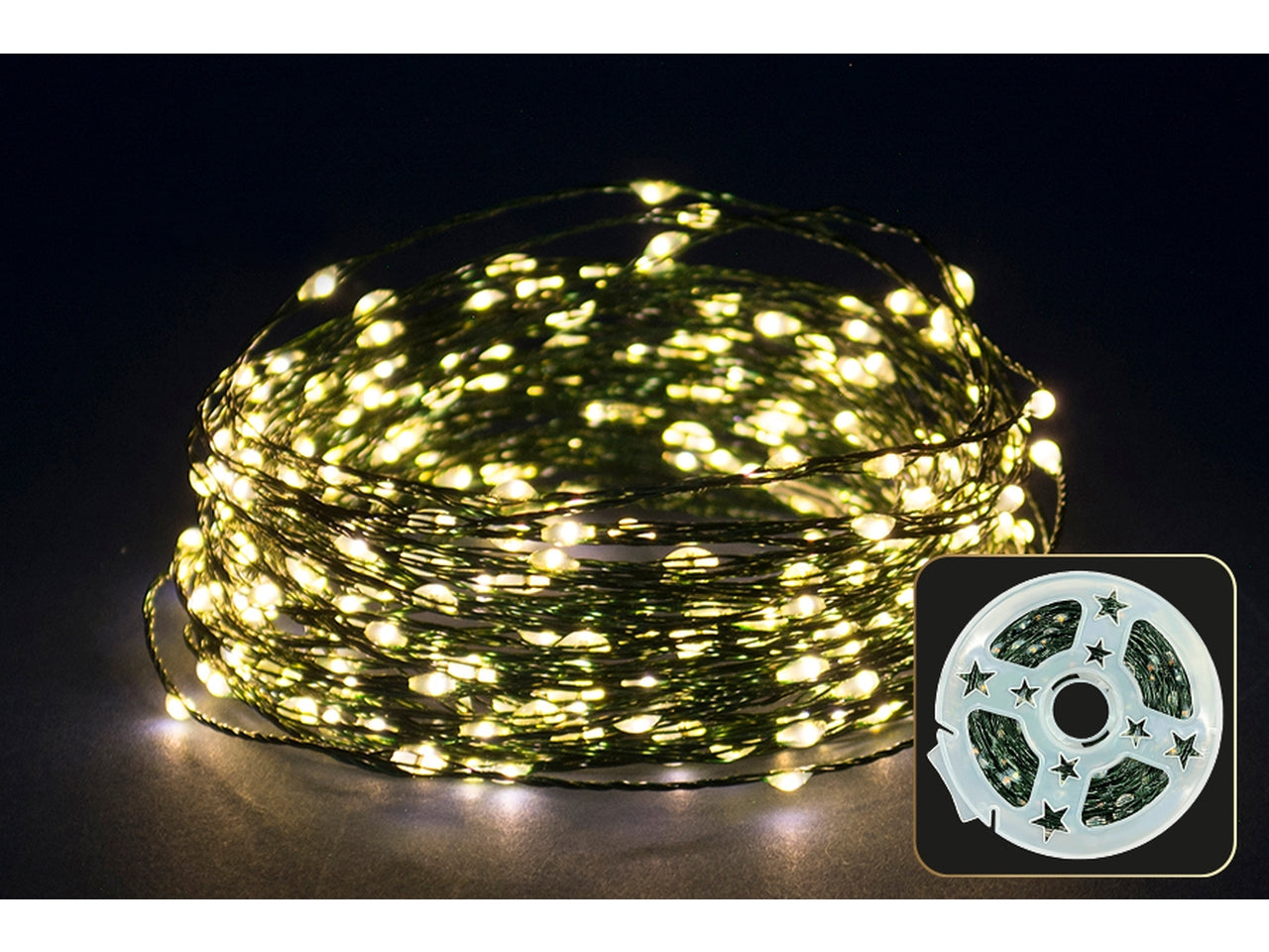 Serie da 1000 microled 50mt+5mt per uso esterno con 8 funzioni cavo verde - caldo