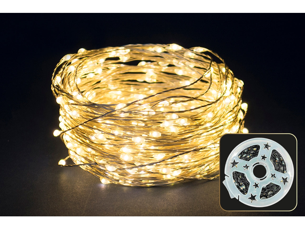Serie da 1000 microled 50mt+5mt per uso esterno con 8 funzioni cavo argento - caldo