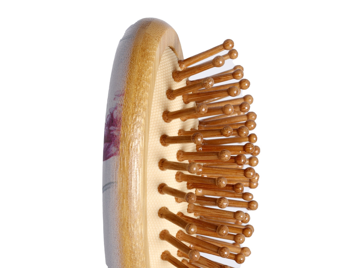 Spazzola per capelli con manico h.16,5cm in bamboo con decoro api