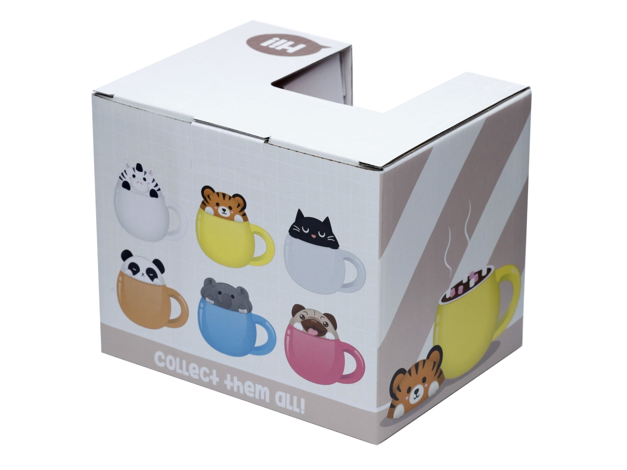 Tazza mug in ceramica con coperchio a forma di testa di tigre gialla marrone - Peek a Boo Mug