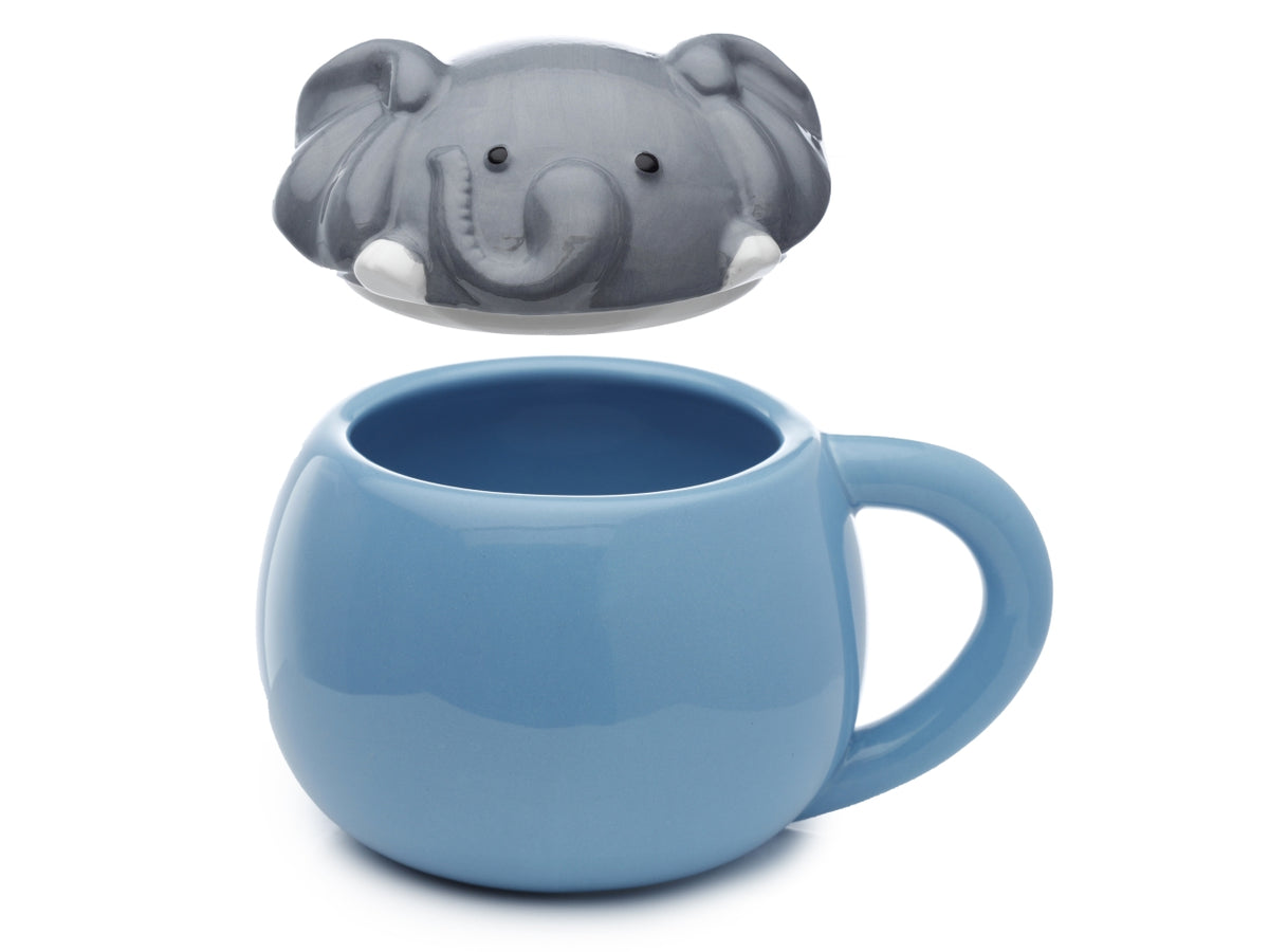 Tazza mug in ceramica dolomite azzurro e grigio con coperchio a forma di testa di elefante - Puckator