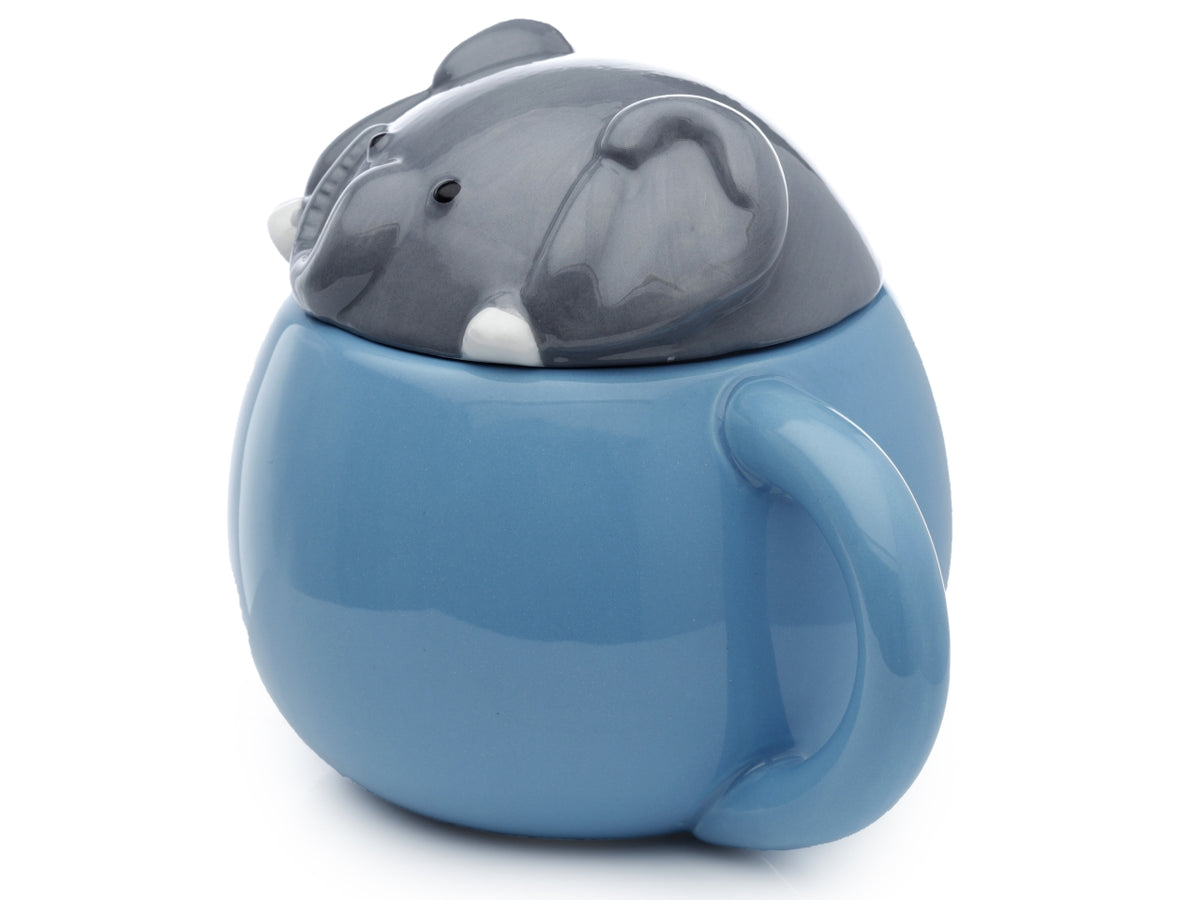 Tazza mug in ceramica dolomite azzurro e grigio con coperchio a forma di testa di elefante - Puckator
