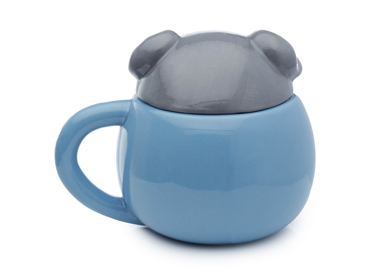 Tazza mug in ceramica dolomite azzurro e grigio con coperchio a forma di testa di elefante - Puckator
