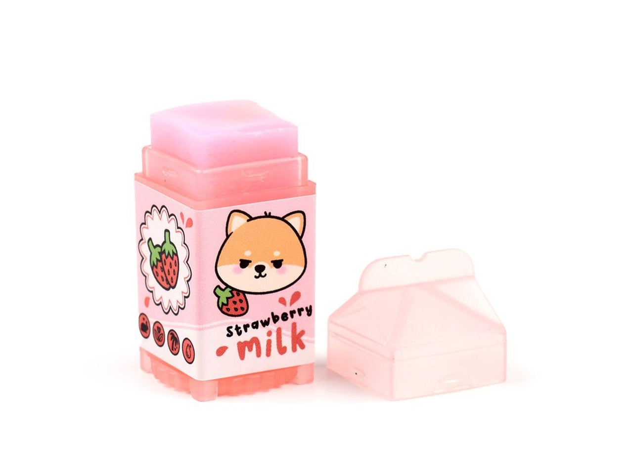Burrocacao a forma di cartone del latte in plastica, 4 colori assortiti al cioccolato, fragola, vaniglia, e banana - Puckator